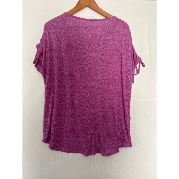 St John's Bay Purple Paisley Print Short Sleeve Top Ruched Tie Sleeve Tee XXL - Picture 6 of 8